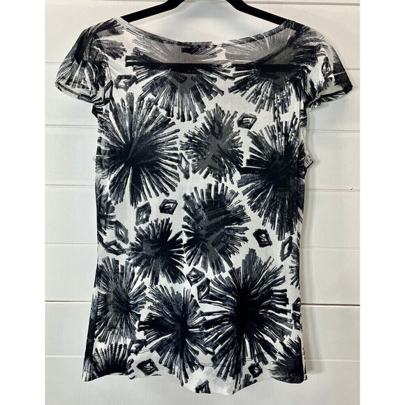 The Limited Women's Vintage Sheer Top M White BLK Floral Short Sleeve Rave Disco - Picture 3 of 10